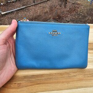 COACH Small Pouch Wallet Clutch Dusty Blue Color Pre-owned